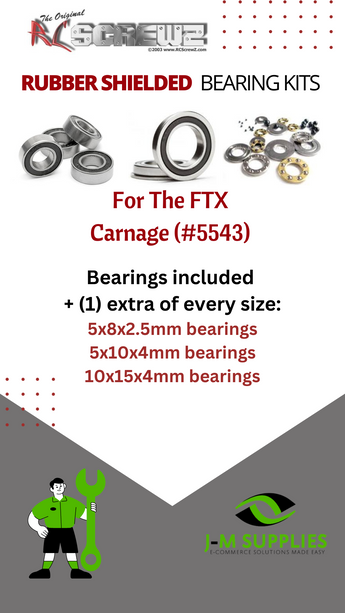 J-M SUPPLIES - RCScrewZ Rubber Shielded Bearing Kit ftx009r for FTX Carnage #FTX5543 RC Car | SET - 
