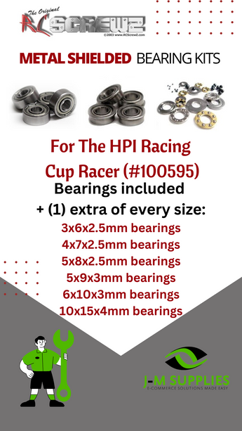 J-M SUPPLIES - RCScrewZ Metal Shielded Bearing Kit hpi051b for HPI Racing Cup Racer #100595 RC Car | SET - 