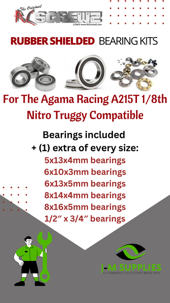 J-M SUPPLIES - RCScrewZ Rubber Shielded Bearings aga005r for Agama Racing A215T 1/8 Nitro Trugy RC Car | SET - 