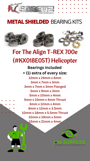 J-M SUPPLIES - RCScrewZ Metal Shielded Bearing Kit alg011b for Align T-REX 700e RC Helicopter (#KX018E05T) | PRO - 