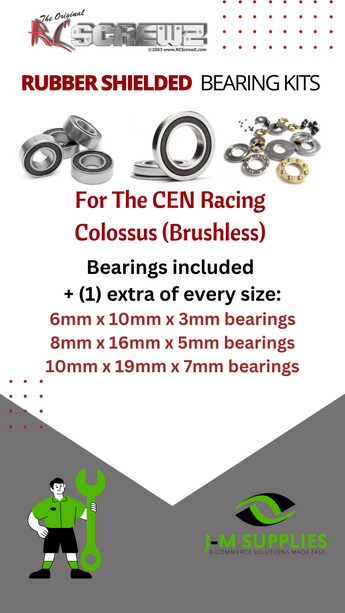 J-M SUPPLIES - RCScrewZ Rubber Shielded Bearing Kit cen025r for CEN Racing Colossus Brushless RC Car | SET - 