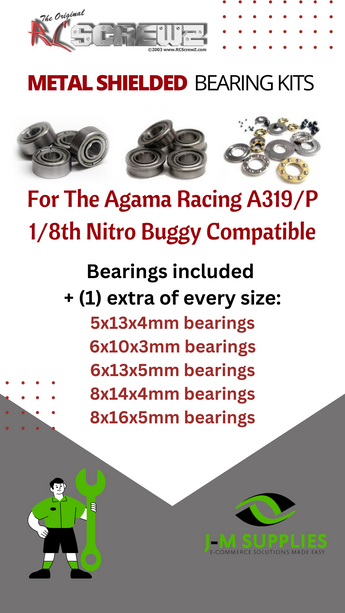 J-M SUPPLIES - RCScrewZ Metal Shielded Bearings aga004b for Agama Racing A319/P 1/8 Nitro Buggy RC Car | SET - 