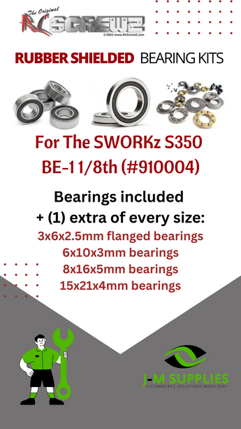 J-M SUPPLIES RC Parts Store - RCScrewZ Rubber Shielded Bearing Kit swz003r for SWORKz S350 BE-1 1/8th #910004 RC Car | RCX